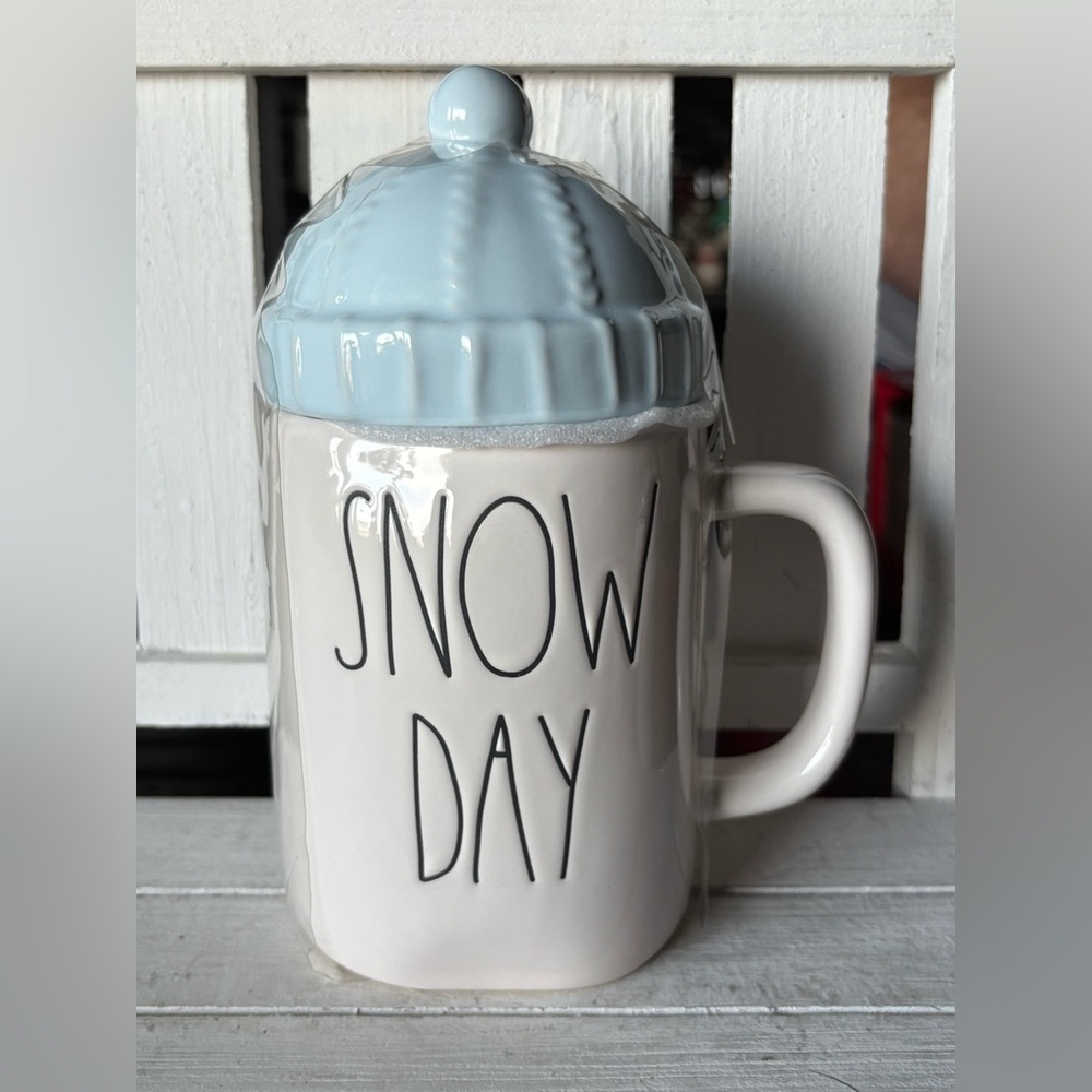 Rae Dunn White Snow Day Mug with Blue Lid